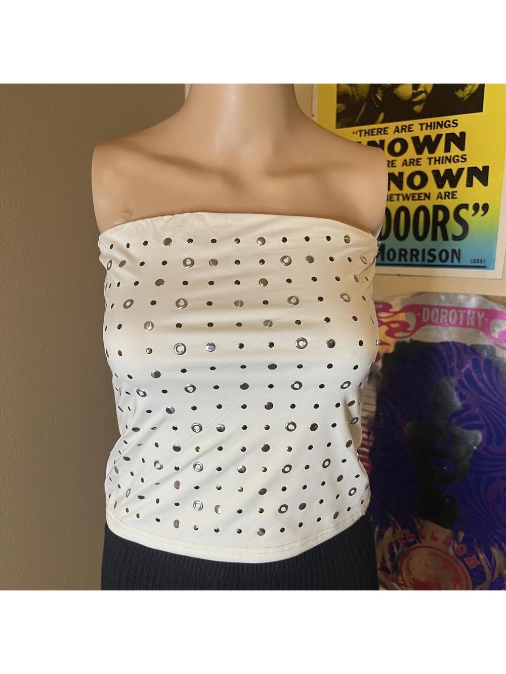 White Mirror Stud Strapless Tube Top